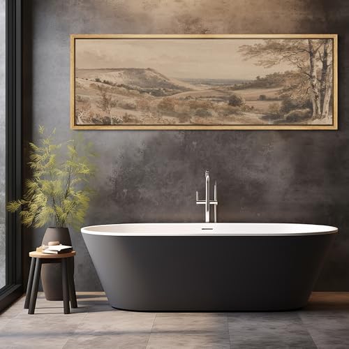 Large Framed Canvas Print Wall Art Vintage Neutral Tone Countryside Landscape Retro Fine Art Illustrations Decorative Colorful for Bedroom