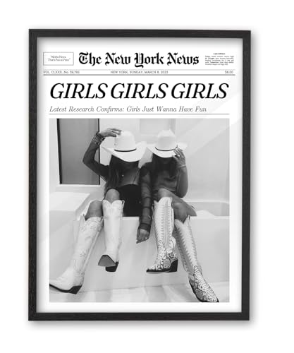 12x16in Girls Just Wanna Have Fun Framed Newspaper Wall Art