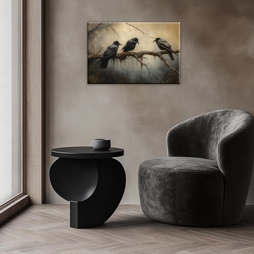 Halloween Decor Vintage Crow Wall Art Retro Art Poster Creepy Raven Picture Print Horrid Cemetery Painting Artwork Home Wall Decor