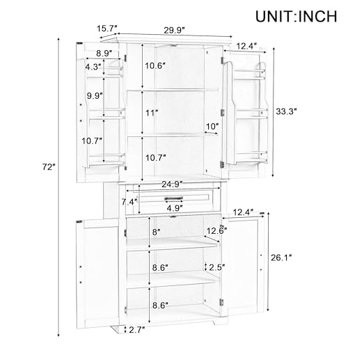 72.2" Tall Storage Cabinet with 4 Doors and Drawer