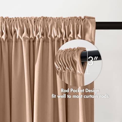 Blush Beige Blackout Velvet Curtains Drapes 96 Inch Long 52"x96" (2 Count)