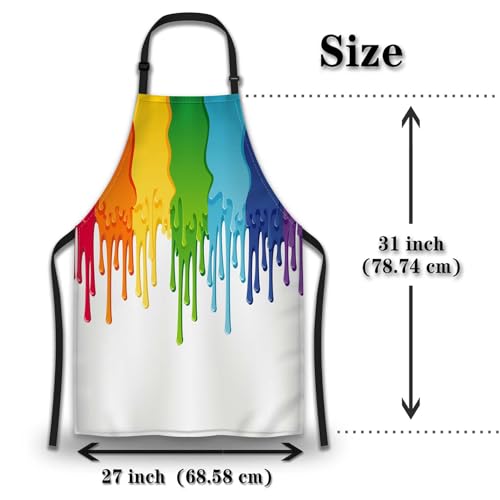 Cook Apron Women Rainbow Paint Border Fun Aprons for Men for Kitchen Cooking Restaurant BBQ Painting Crafting Gardening 27”