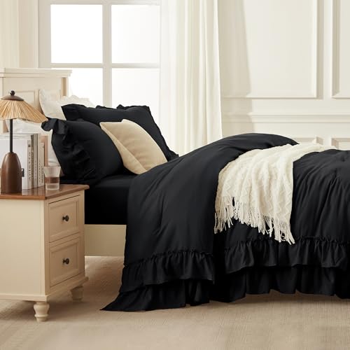 Black Super King Plus Ruffle Comforter Set