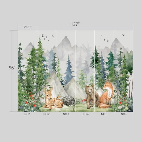 Kids Animals Forest Wallpaper Peel and Stick Nursery wall Mural for Bedroom Living Room