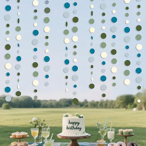 Sage Green and Dusty Blue Party Decorations Polka Dots Garlands Hanging Paper Circle Dots Streamer for Men Birthday Wedding Shower Engagement Retirement Silly Goose Party Decorations Supplies