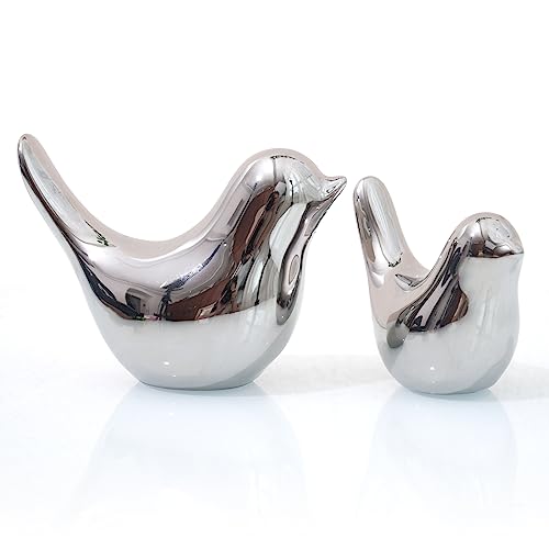 Silver Birds Statues Home Decor Modern Style Decorative Ornaments for Silver Table Decor Living Room (2 Count)