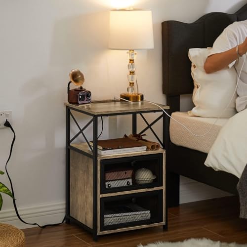 Grey End Table with USB Ports and Outlets (2 Count)