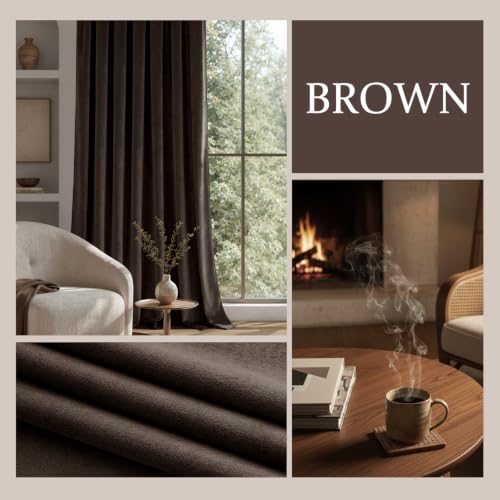 Brown Blackout Velvet Curtains Drapes 96 Inch Long 52"x96" Bedroom (2 Count)
