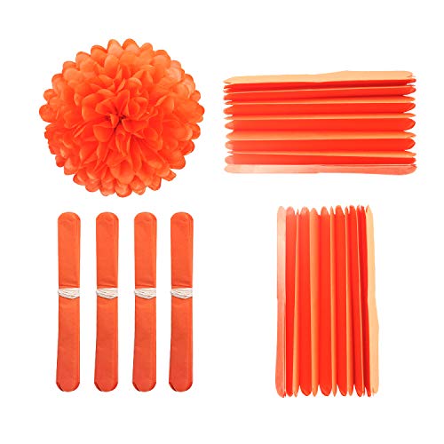 10" Orange Tissue Pom Poms DIY Tissue Paper Flowers for Birthday Wedding Baby Shower Tea Party Dessert Table Decoration (18 Count)