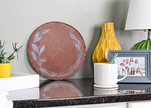 NAT & Jules Floral Laurel Wreath Leaves Pattern Dimensional Indoor Outdoor 12 inch Round Cast Resin Decorative Garden Stepping Stone