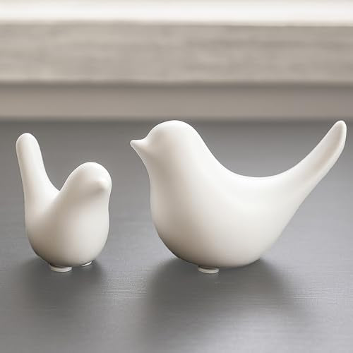 Small White Birds Statues Home Decor Modern Style Decorative Ornaments for Living Room Decor (2 Count)