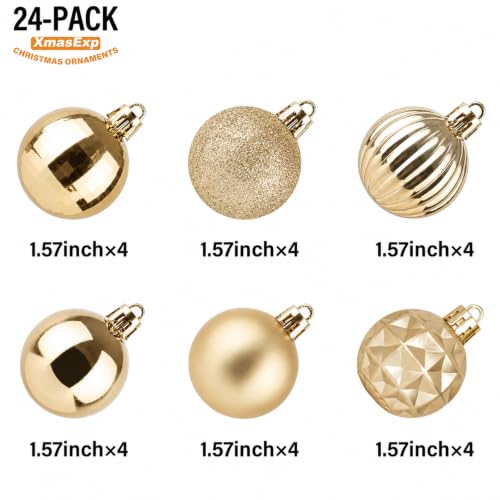 24ct Champagne Christmas Ornaments for Tree Decorations (24 Count)