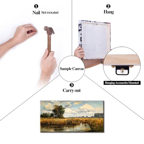 Beautiful Wilderness Meadow Canvas Wall Art Oil Painting Reproduction Print Vintage Wildflower Field Scenery Countryside Landscape Tree Rustic Retro Decor Artwork Country Farmhouse Living Room 24x48 Inches