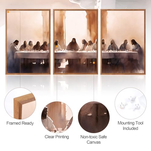3 Pcs The Last Supper Framed Canvas Wall Art 16x24 Inch