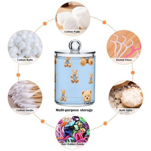 2 Pack Qtip Holder Organizer Dispenser Cute Bears Bathroom Storage Canister Cotton Ball Holder Container for Cotton Pads (2 Count)