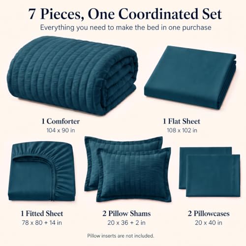 King Size Comforter Set 7 Pieces Lyons Blue Seersucker Bed in a Bag