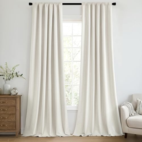 100% Blackout Back Tab Pleat Linen Curtains 50" Wx63 L