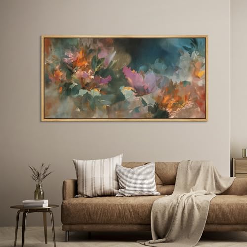 Extra Large Framed Canvas Print Wall Art Colorful Abstract Floral Antique Retro Fine Art Illustrations Decorative Colorful for Bedroom