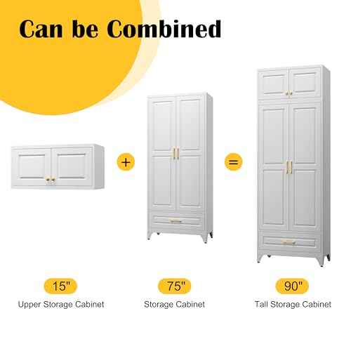 90" Metal Storage Cabinet with Doors and 3 Adjustable Shelves