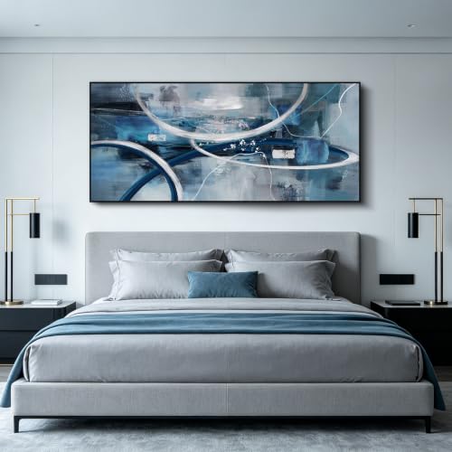 Blue Grey Intertwined Abstract Canvas Wall Art for Living Room 70x31 Inches