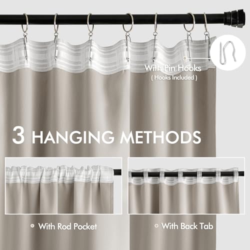 Natural Back Tab Blackout Curtains 52x120 Inch Long 2 Panels Set