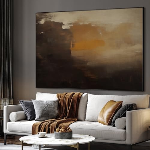36"x46" Extra Large Framed Wall Art Abstract Dark Horizon Moody Landscape Illustration for Home Living Room Bedroom Decor