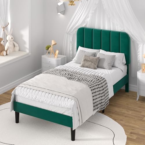 Twin Size Bed Frame with Upholstered Headboard