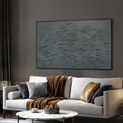 36"x60" Extra Large Framed Wall Art Gray School of Fish Minimalist Ocean