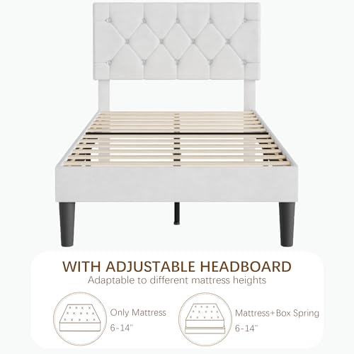 Twin Size Bed Frame with Diamond Tufted Headboard