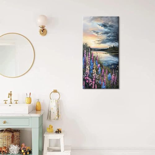 Beautiful Colorful Grassland by Riverbank Landscape Wall Art Decor Artwork for Bedroom
