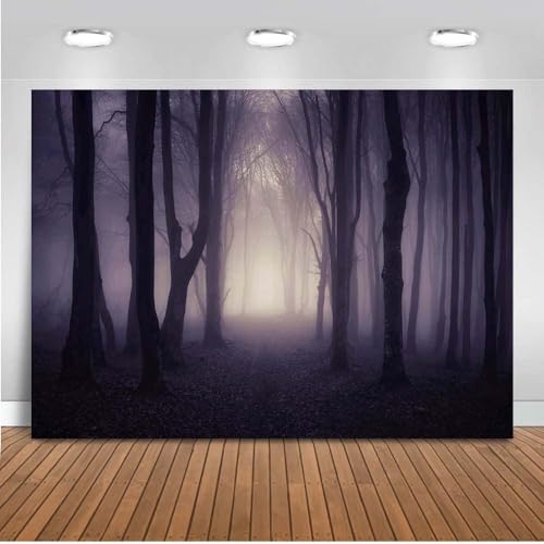 8x6ft Halloween Photo Backdrop Misty Woods Dark Gloomy Forest Witch Wizard Party Background Halloween Night Ghost Photography Backdrops