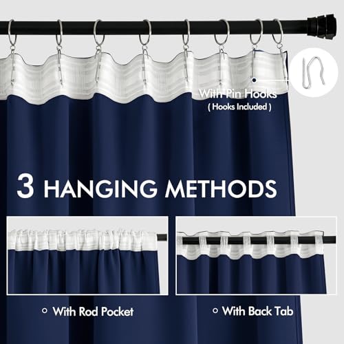 Navy Blue Back Tab Blackout Curtains 52x72 Inches Long 2 Panels Set (2 Count)