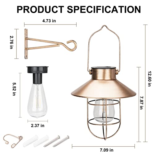 Solar Lanterns Outdoor Metal Solar Powered Hanging Lights Waterproof for Barn Wall Yard Garden Patio Garage Balcony Porch Fence Decor (2 Count)