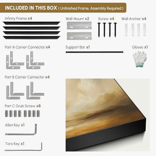 36"x72" Extra Large Framed Wall Art Golden Horizon Dramatic Abstract Landscape Illustration for Home Living Room Bedroom Decor