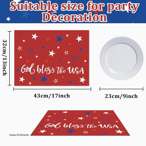 Memorial Day Plastic Placemats Set of 6 Patriotic Table mats 17×13×0.04in (6 Count)