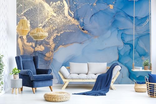 Blue and Gold Marble Wallpaper Abstract Art Background Wall Mural