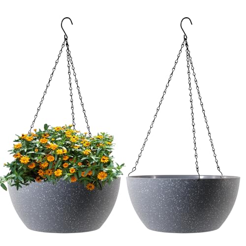 13 inch Large Hanging Planters Plant Pots for Outdoor Indoor Plants with Drainage Holes and Chain (2 Count)