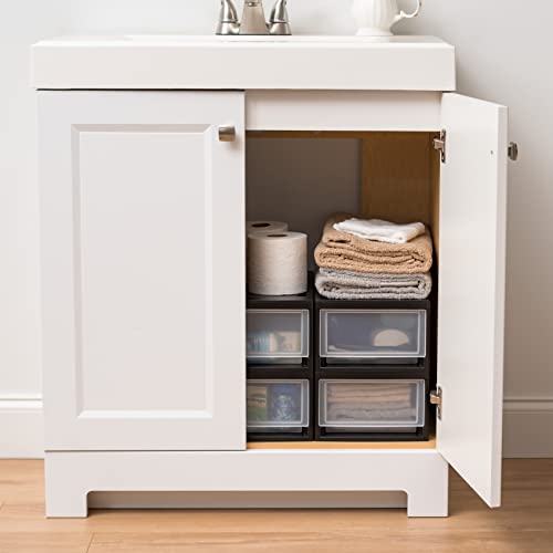 4-Pack, 6 Qt. Small Stacking Drawer Storage Organizer, Black (4 Count)