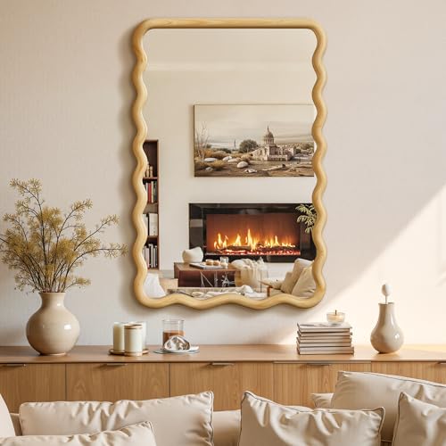 Wavy Wood Bathroom Vanity Mirror