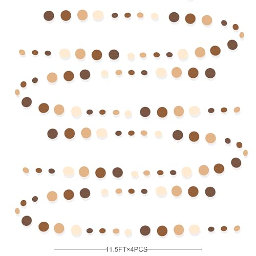 Ombre Brown Party Decorations Polka Dots Garlands Cream Tan Brown Boho Hanging Paper Circle Dots Streamer for Neutral Rustic Cowboy Western Teddy Bear Birthday Wedding Woodland Party Decor
