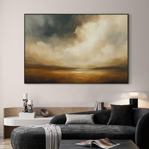 46"x72" Extra Large Framed Wall Art Golden Horizon Dramatic Abstract Landscape Illustration for Home Living Room Bedroom Decor