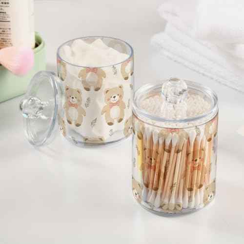 2 Pack Qtip Holder Organizer Dispenser Bears Bathroom Storage Canister Cotton Ball Holder Container for Cotton Pads (2 Count)