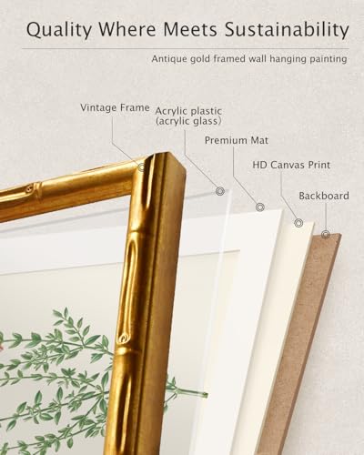 Gold Bamboo Framed Halloween Cat Skeleton Wall Art 11x14 Inch