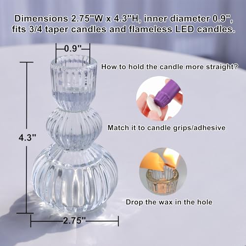 Clear Ribbed Candlestick Holders 4.3" H Set of 6 for Wedding Table (6 Count)