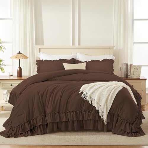 Brown Ruffle Comforter Set King