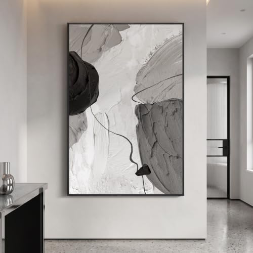 Extra Large Framed Black and White Neutral Abstract Wall Art Vertical 40x60
