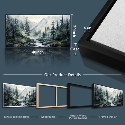 Black Framed Canvas Wall Art For Living Room Wall Decor For Bedroom Office Wall Decorations Misty Forest Paintings Tree landscape Pictures Artwork Room Aesthetic Home Decor 20x40 In