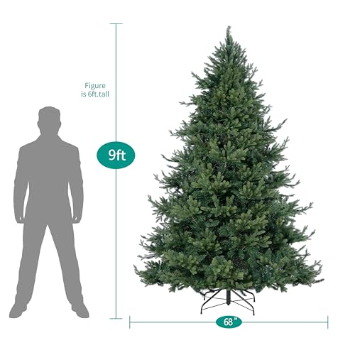 9ft Traditional Christmas Tree with Lights Realistic Classic Christmas Tree Prelit with 6230 Branch Tips 1000 Warm Lights and Metal Stand Aritificial