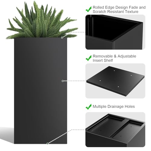 Metal Planter Box for Outdoor Plants 15" L x 15" W x 30" H