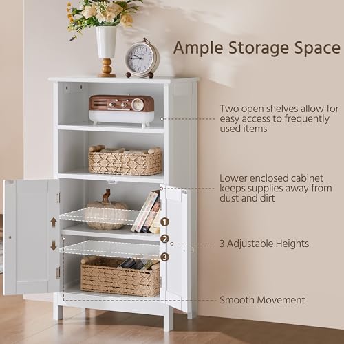 Bathroom Storage Cabinet with Shelves and Beadboard Doors